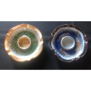 2 Glazed Stoneware Tealight Candle Holders
